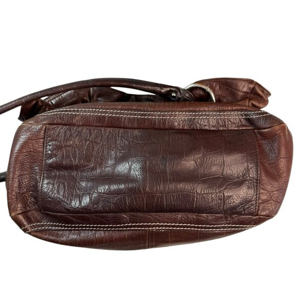 B. Makowsky Genuine Leather Boho Tote Bag Brown | Silver Hardware | Preowned - Picture 8 of 16